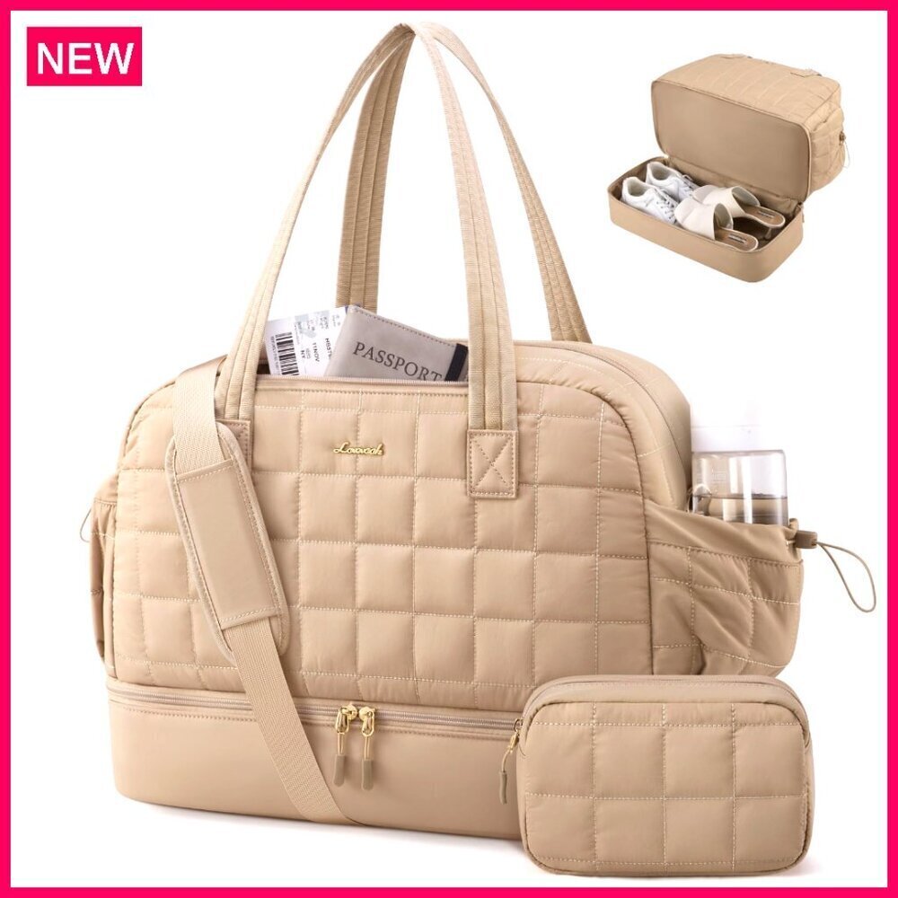 Large Travel Duffle Bag with Shoe Compartment, Carry On Weekender, Gym Tote